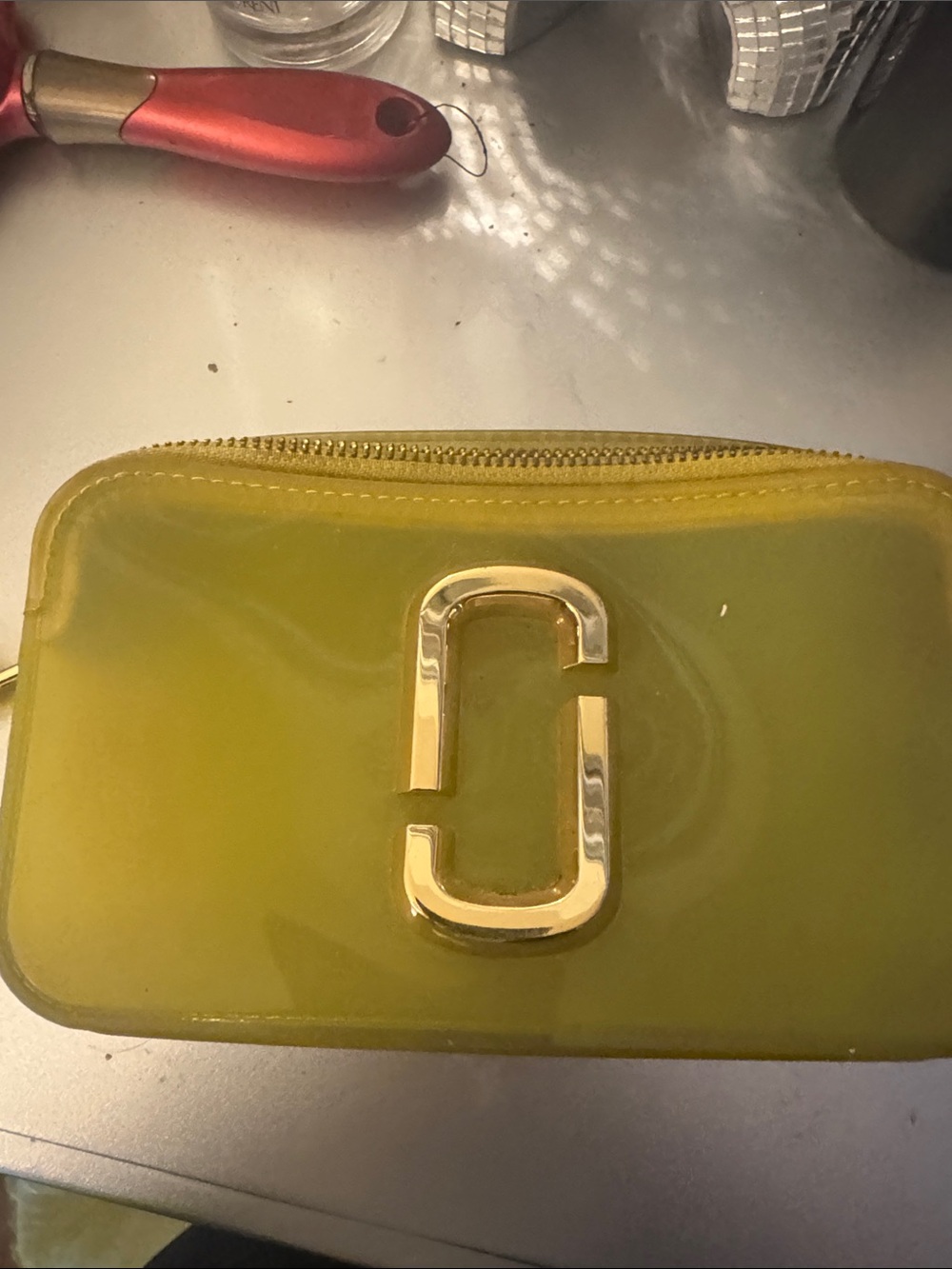 Marc Jacobs Yellow Jelly Zip Wallet with Gold Double J Hardware